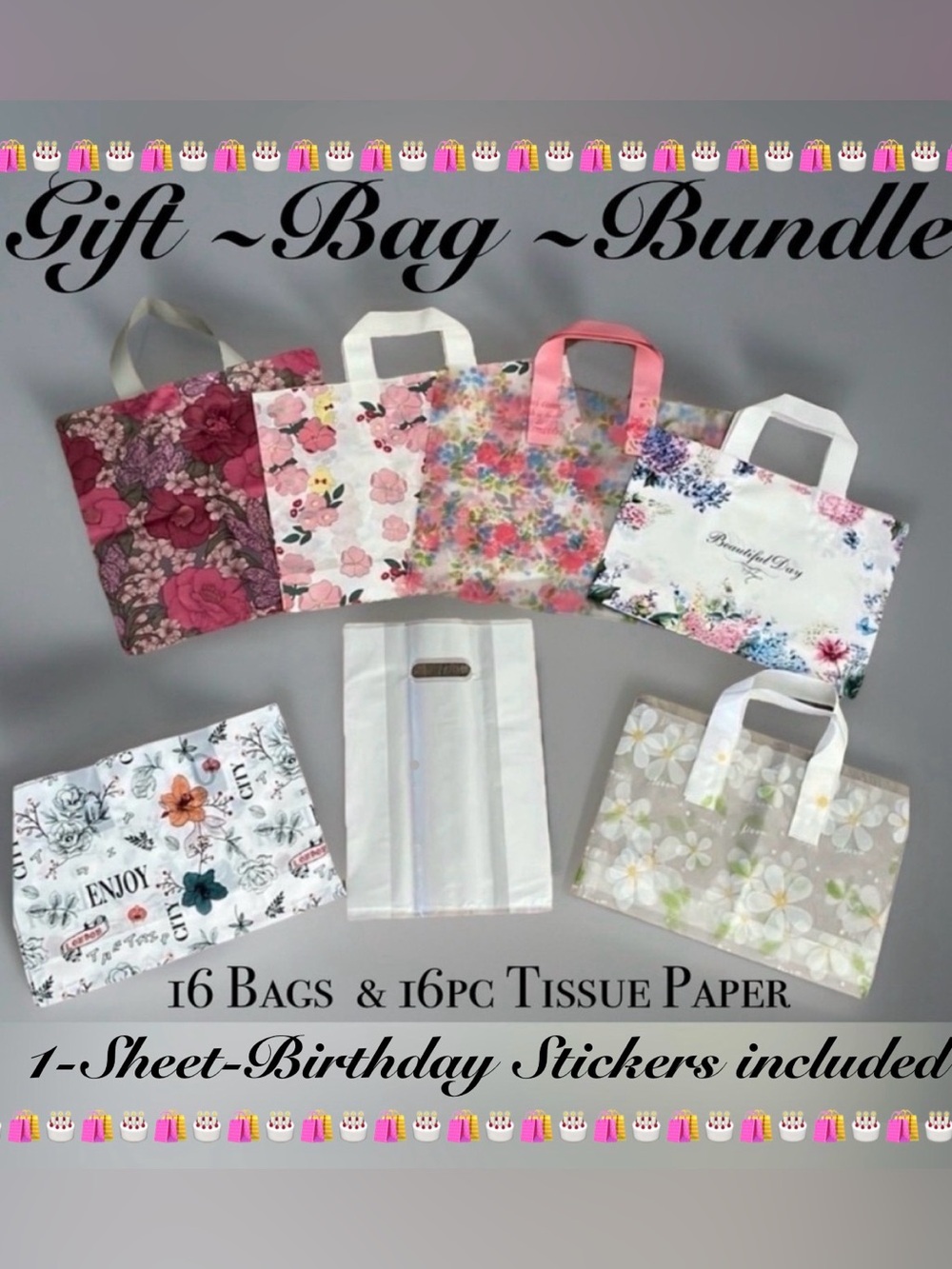 Gift Bag Set 16pcs Elegant Floral with Tissue Paper ~New~